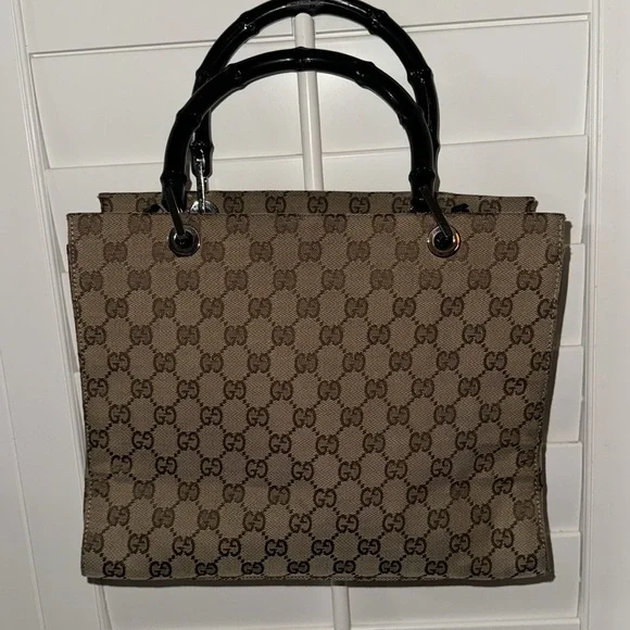 AUTHENTIC GUCCI Vintage GG Canvas Bamboo Tote (Tom Ford Era) 2way rare🎍 - Picture 11 of 13